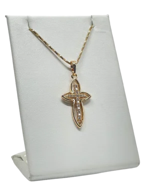 Cadena dorada de rodio con dije de cruz de brilantitos