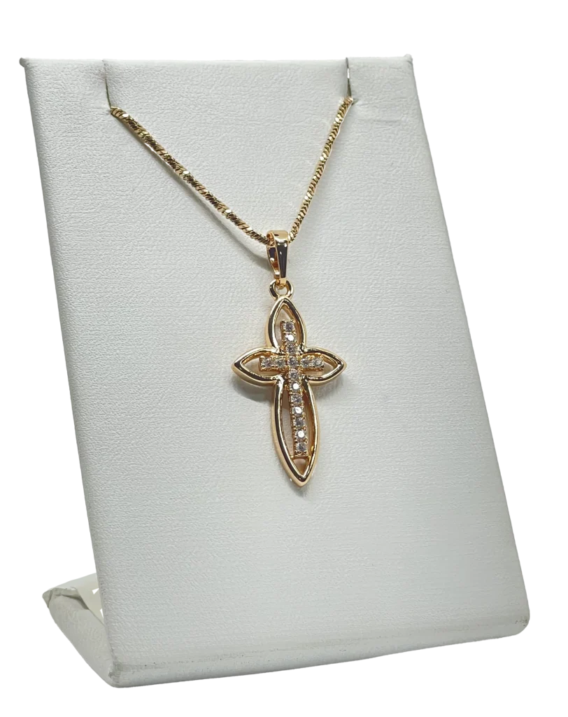 Cadena dorada de rodio con dije de cruz de brilantitos Cadena dorada de rodio con dije de cruz de brilantitos