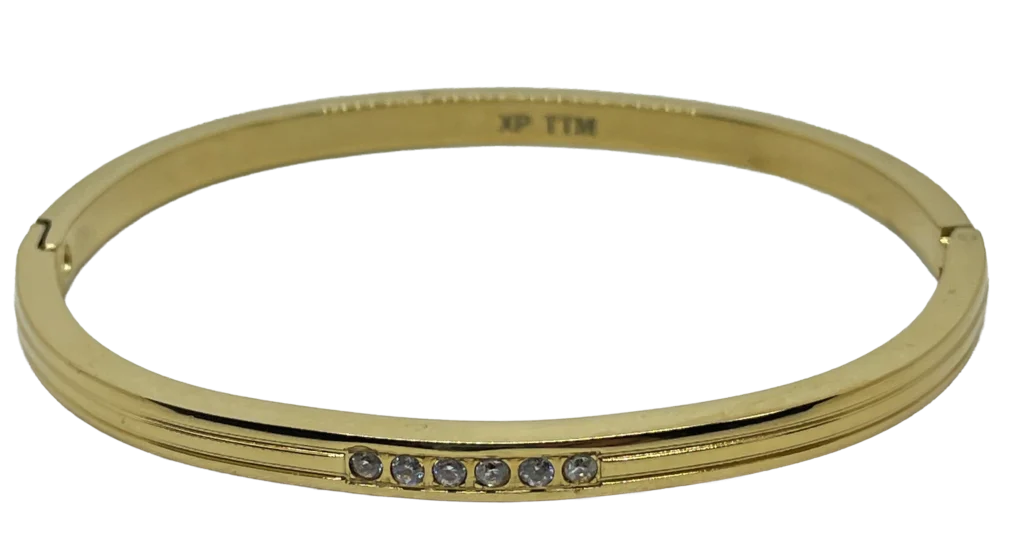 Pulsera de aro dorada de acero inoxidable con brillantitos