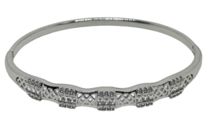 Pulsera de aro plateada de rodio con brillantitos y cuadros