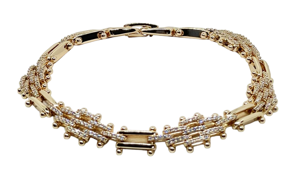 Pulsera dorada de rodio con brillantitos