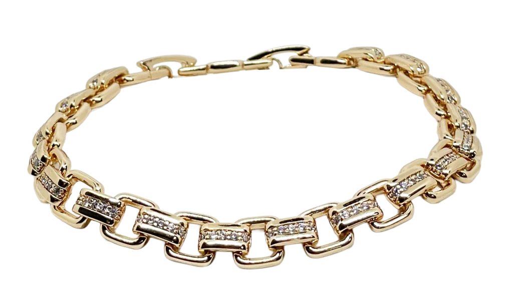 Pulsera dorada de rodio con brillantitos