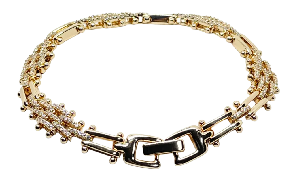 Pulsera dorada de rodio con brillantitos-gallery-0