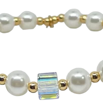 Pulsera dorada de rodio elástica con perlas-gallery-0