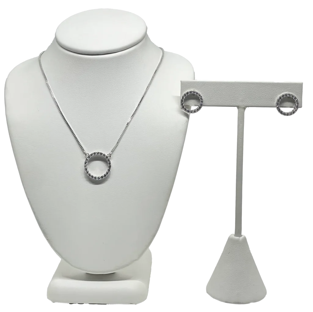 Set collar y arete plateado de rodio con brillantitos-gallery-0 Set collar y arete plateado de rodio con brillantitos-gallery-0