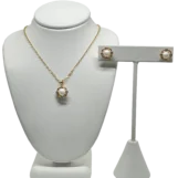 Set collar y aretes dorado de rodio con brillantitos y perla-gallery-0