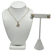 Set collar y aretes dorado de rodio con dije de flor-gallery-0